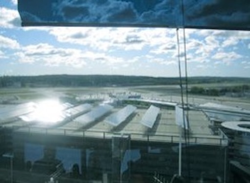 Solar glare visible from an airport control tower