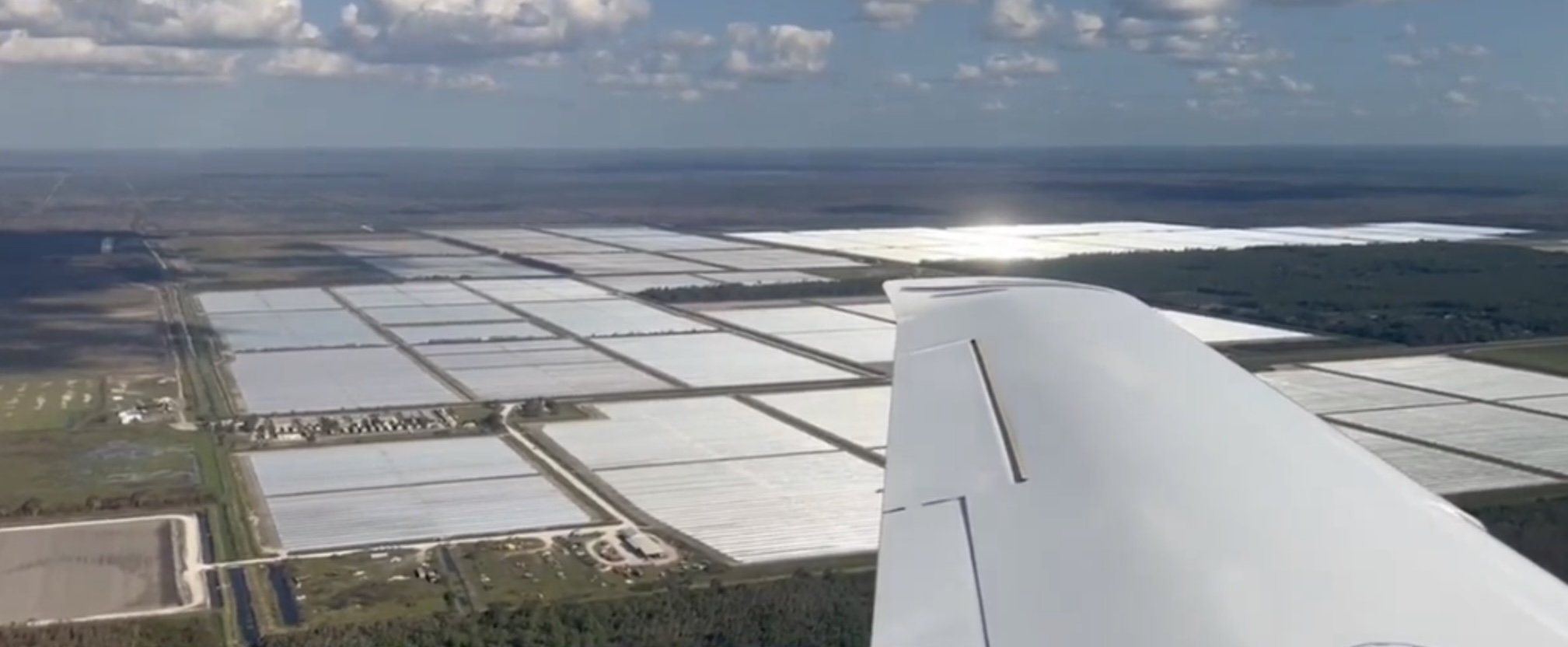 Solar farm glare as seen from an aircraft