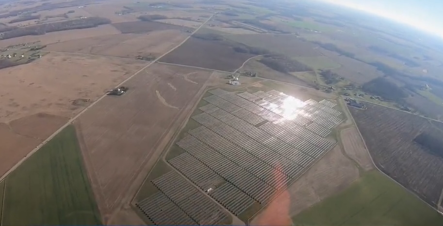Aerial view of solar farm glare from NBC4 news report